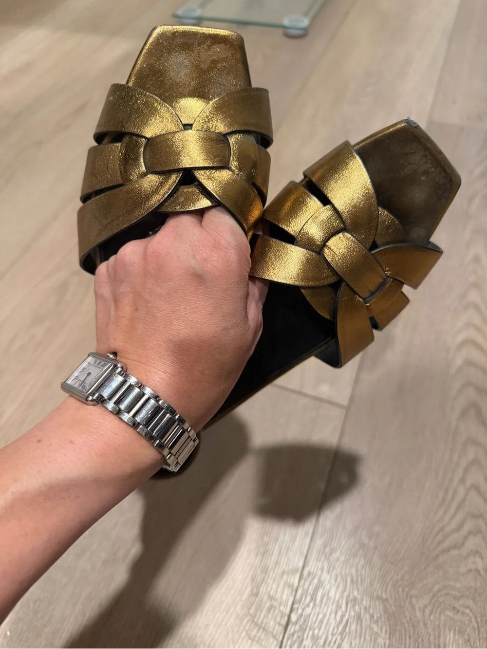 YSL Saint Laurent Women’s Metallic Bronze Slide Sandals - Braided Upper 7.5/38 - Picture 6 of 7